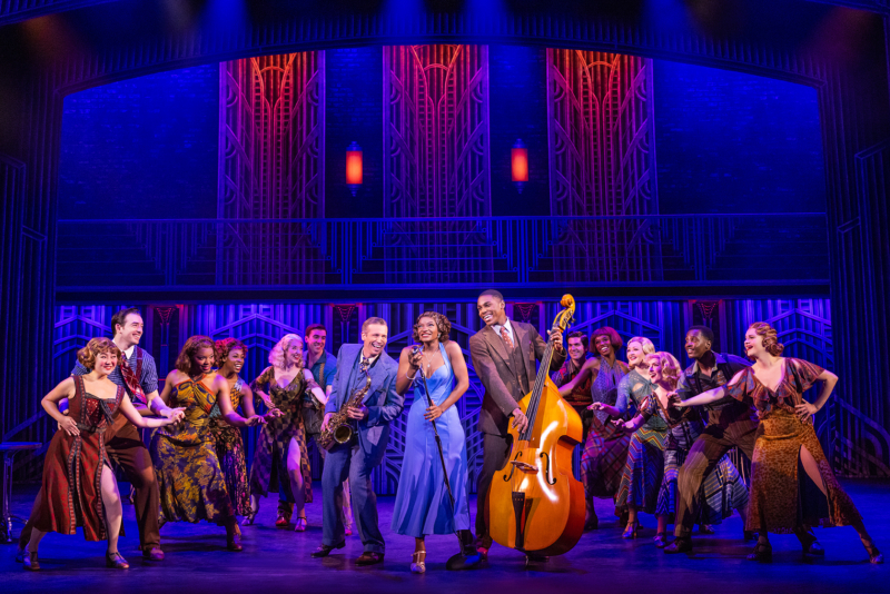 Matt Loehr (Joe), Leandra Ellis-Gaston (Sugar), Tavis Kordell (Jerry) and the First National Touring Company of SOME LIKE IT HOT. Photo by Matthew Murphy.